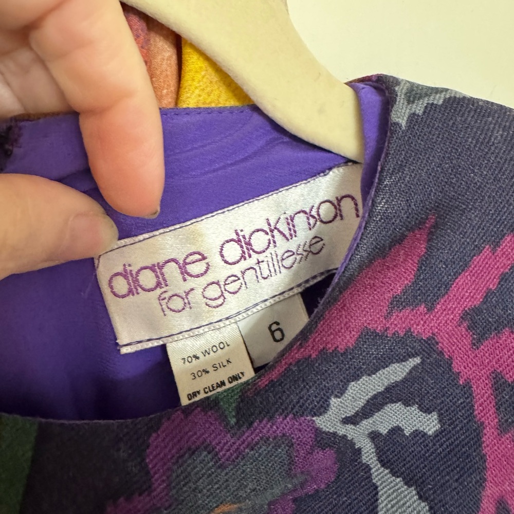Vintage Diane Dickmon for Gentillesse Wool Silk Dress Size 6 Boho Patchwork Midi - Picture 5 of 6